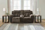 Frohn Chocolate Chenille Reclining Loveseat with Console