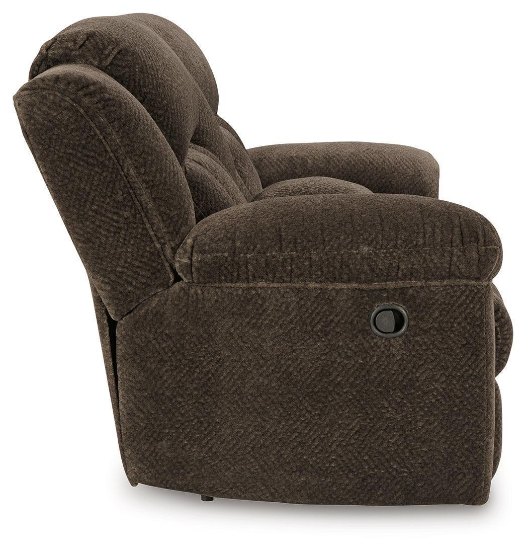Frohn Chocolate Chenille Reclining Loveseat with Console