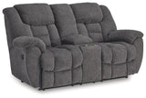 Foreside Charcoal Performance Fabric,Next-Gen Nuvella™ Reclining Loveseat with Console