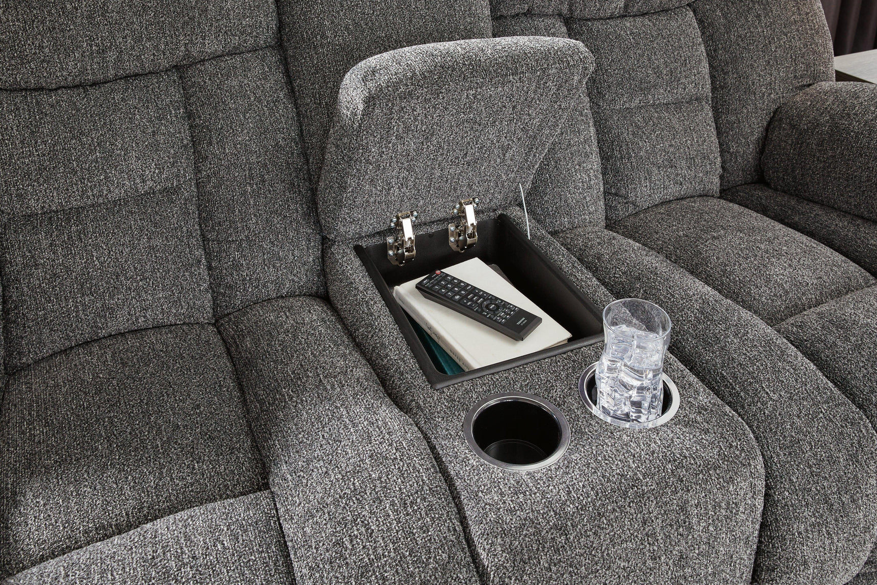 Foreside Charcoal Performance Fabric,Next-Gen Nuvella™ Reclining Loveseat with Console