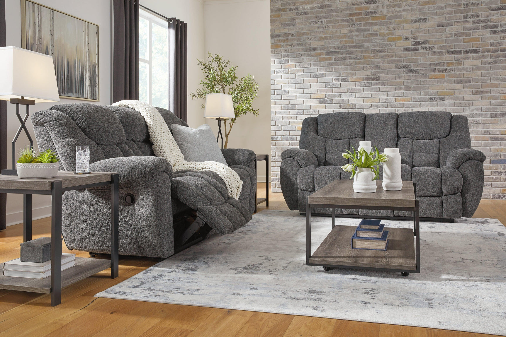 Foreside Charcoal Sofa and Loveseat