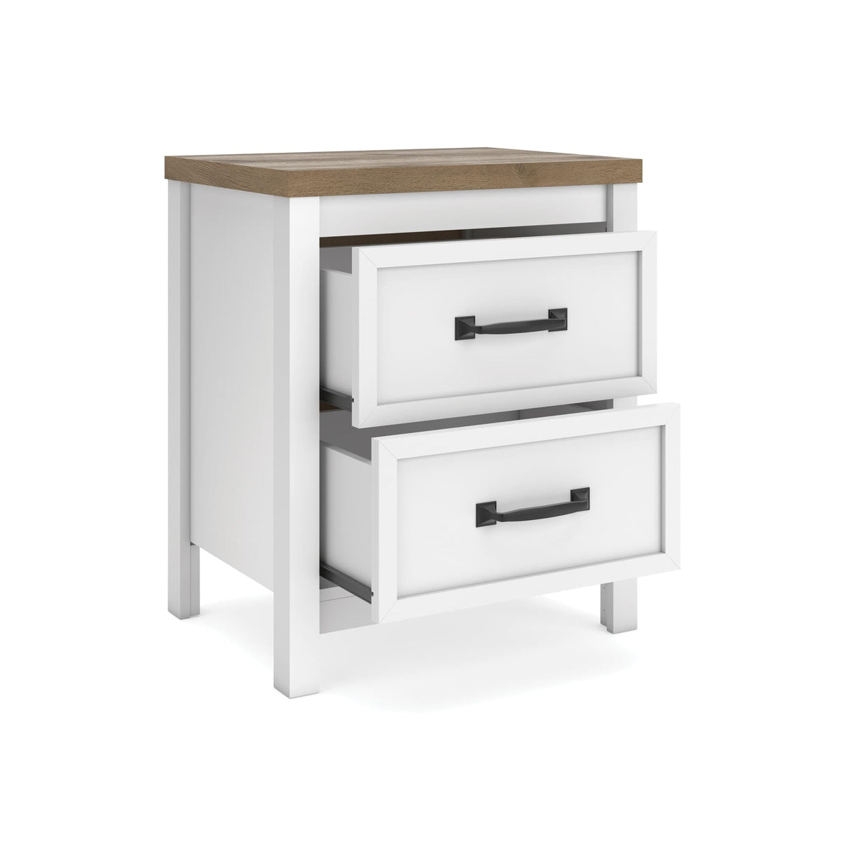 Kerisden White/Brown Nightstand — angled view