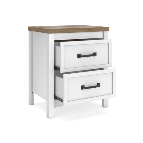 Kerisden White/Brown Nightstand — angled view