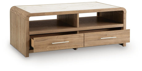 Dovander White/Natural Coffee Table — angled view