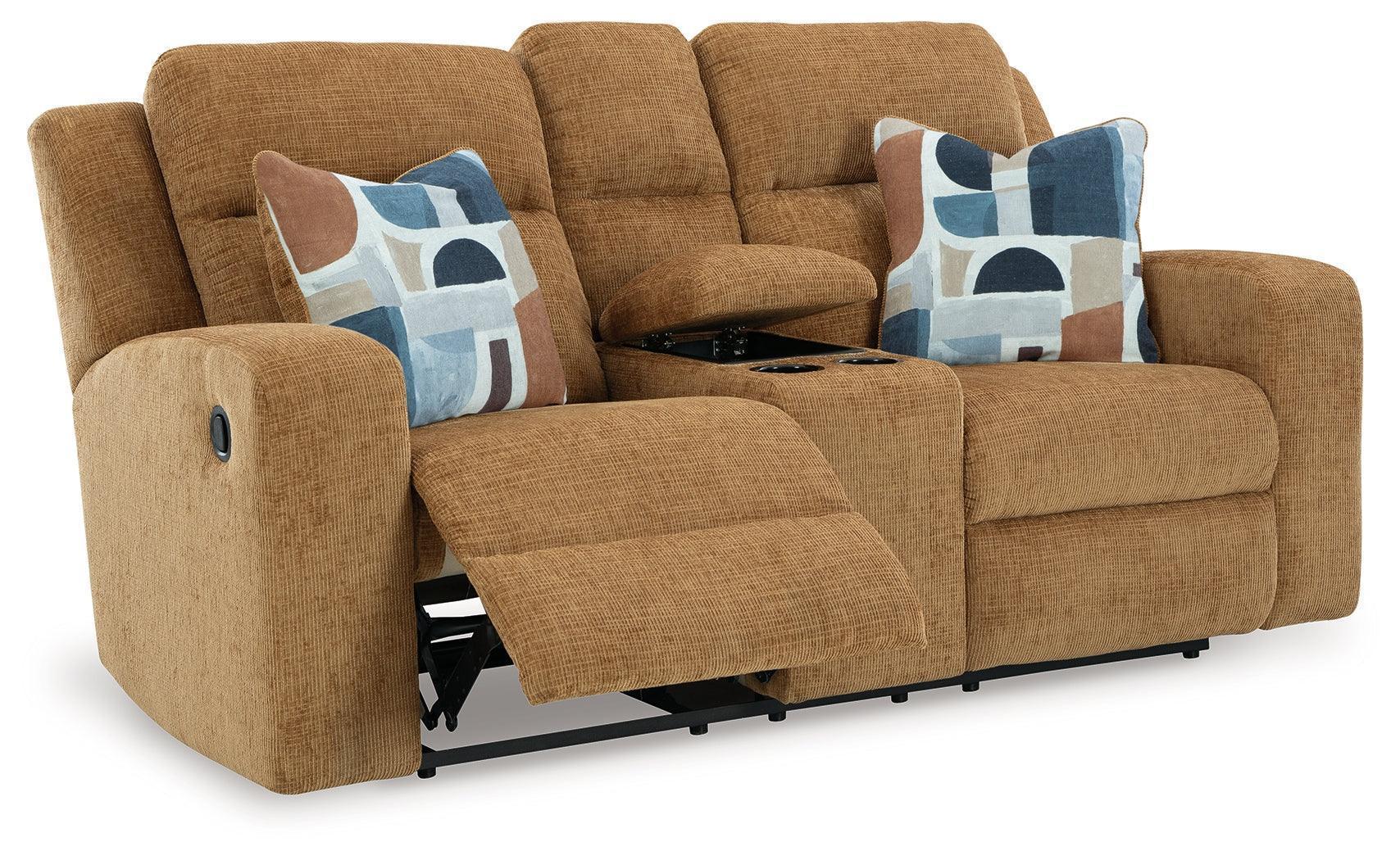 Kanlow Honey Chenille Reclining Loveseat with Console