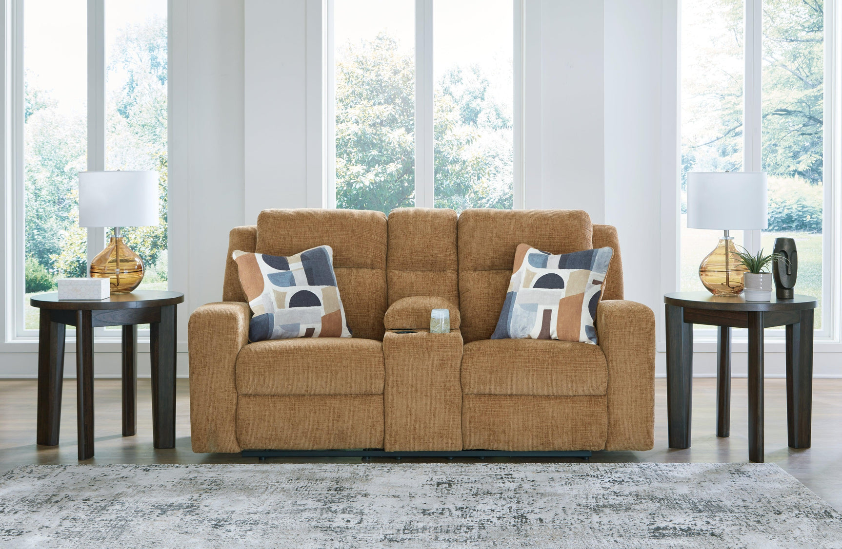 Kanlow Honey Chenille Reclining Loveseat with Console