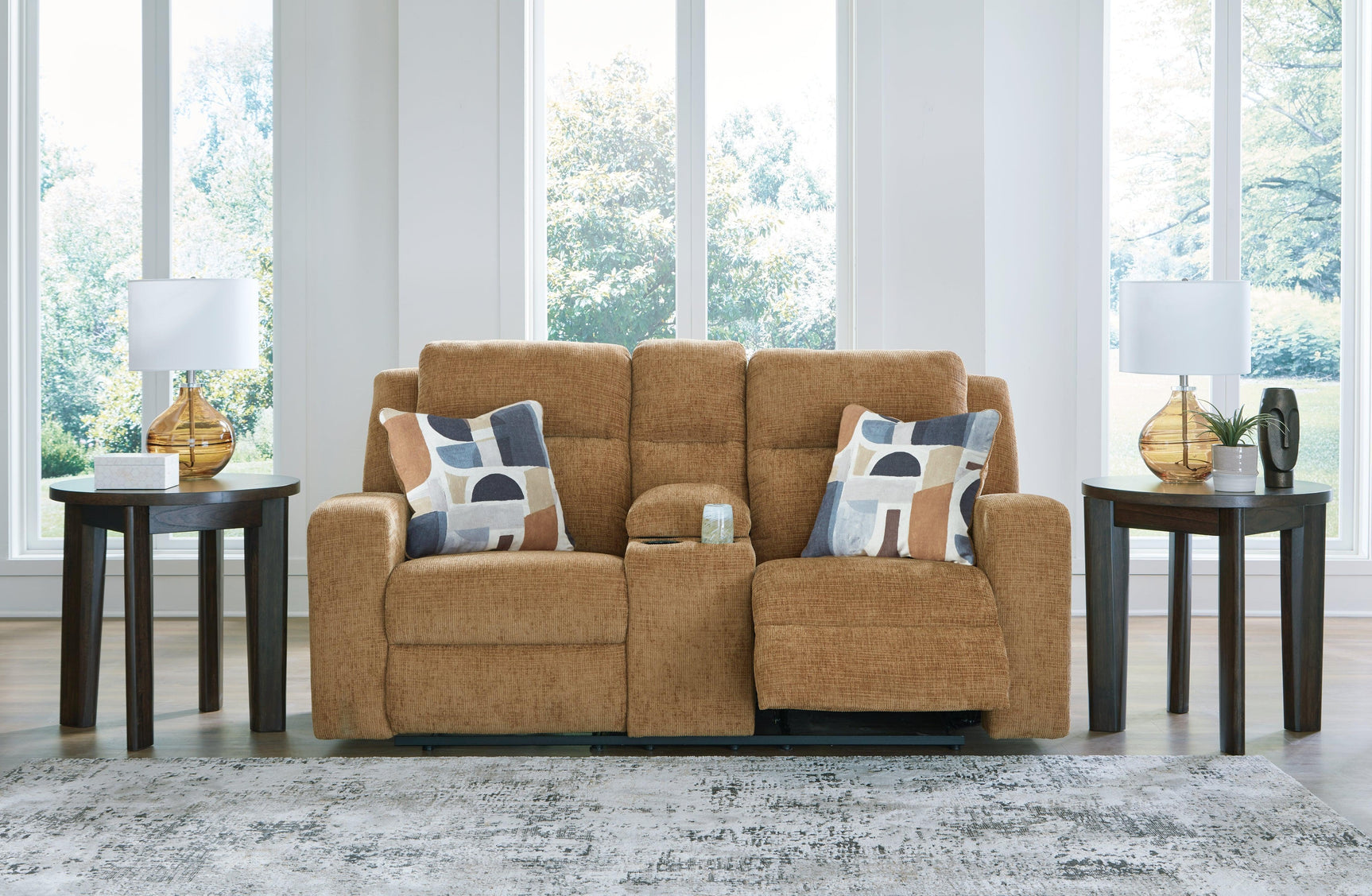 Kanlow Honey Chenille Reclining Loveseat with Console