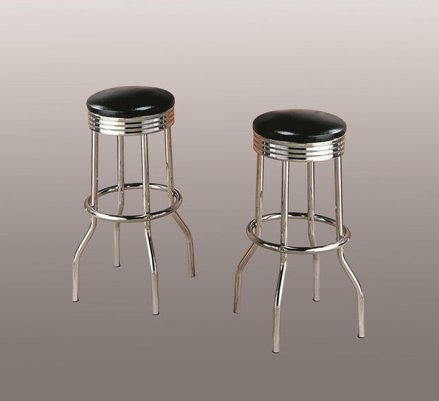 Retro Swivel Black Modern Traditional Faux Leather Metal Bar Stool - Ella Furniture
