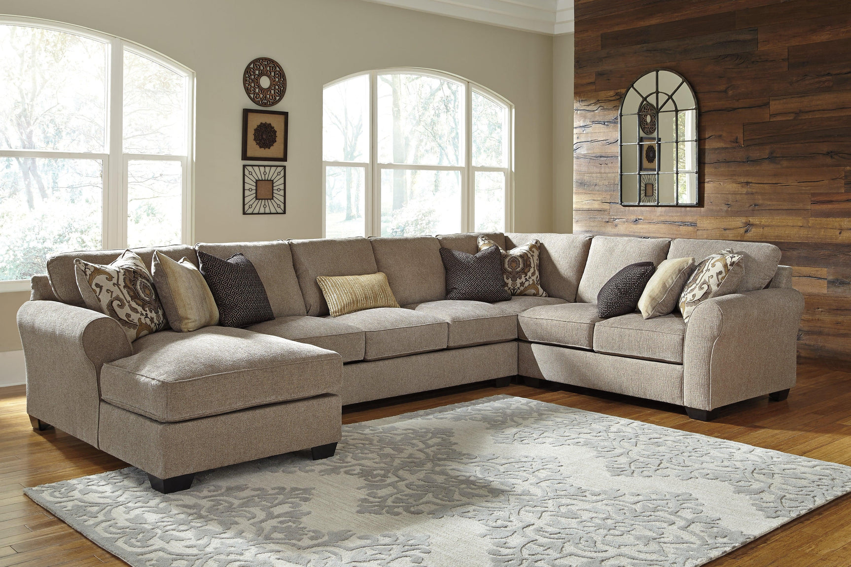 Pantomine Driftwood Chenille 4-Piece Sectional With Chaise - Ella Furniture