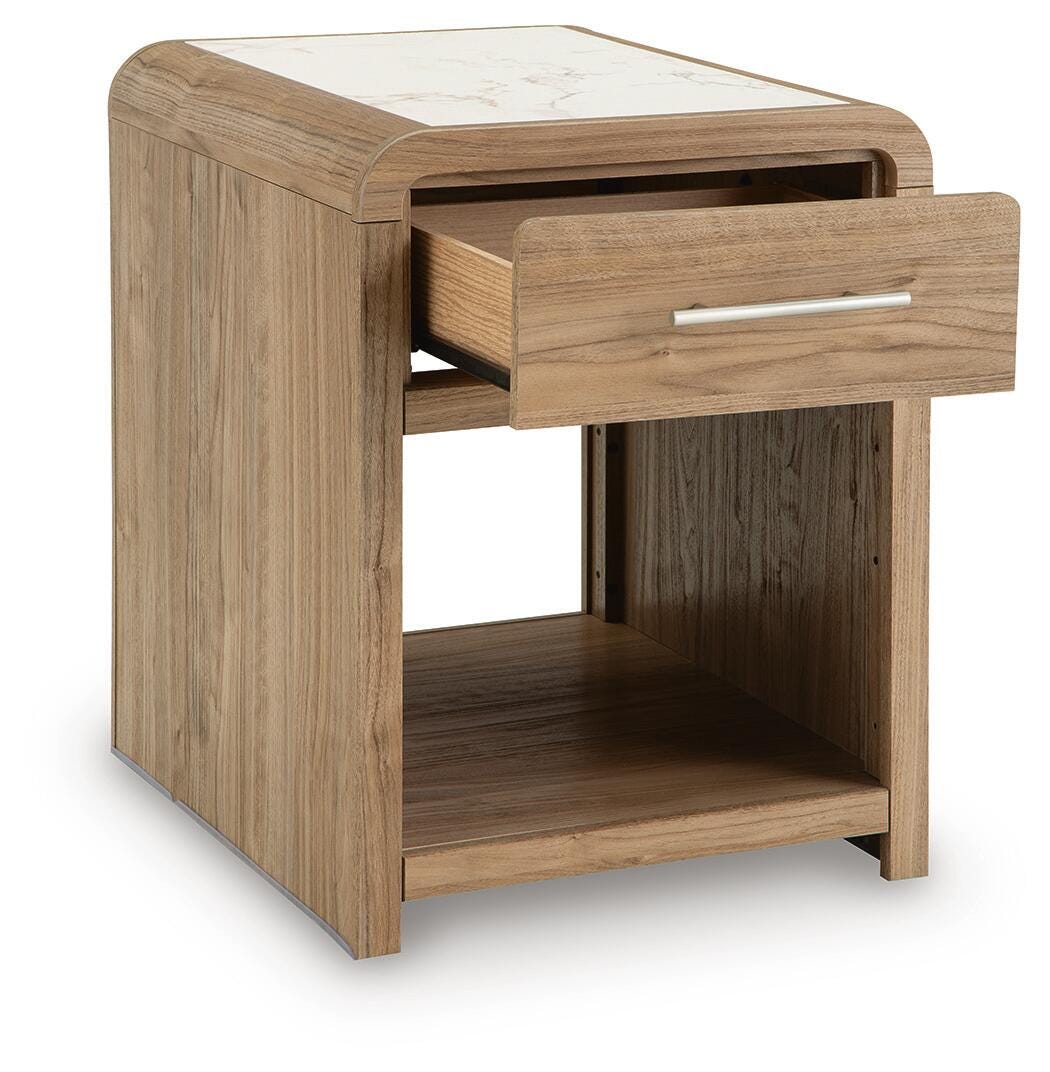Dovander White/Natural End Table — angled view