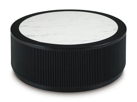 Matte Black Faux Carrara Marble Coffee Table with Casters — product image 3