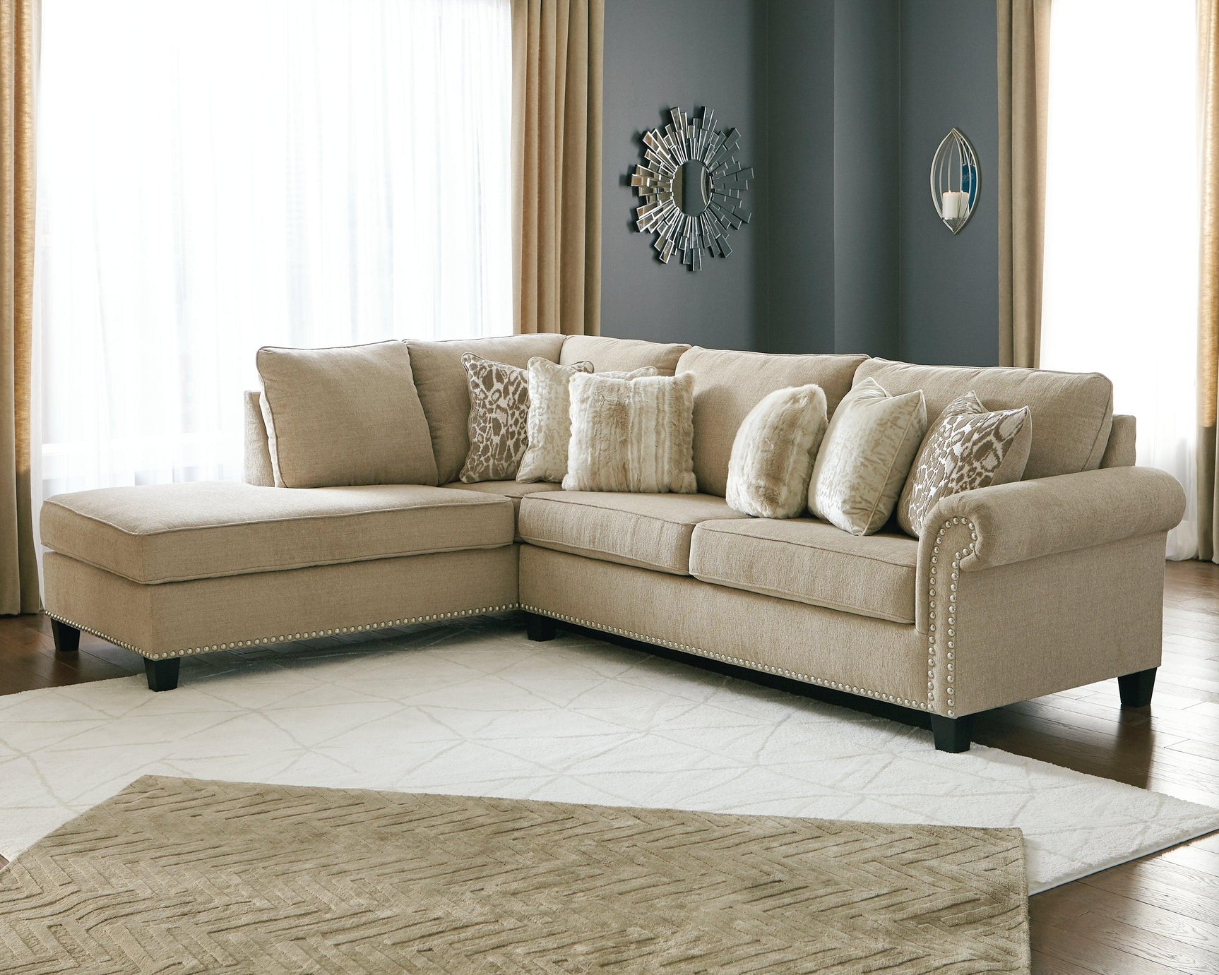 Dovemont Putty Chenille 2-Piece Sectional With Chaise 40401S2 - Ella Furniture