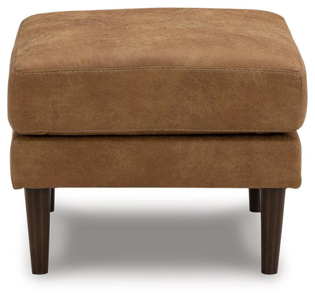 Telora Caramel Microfiber Ottoman - Ella Furniture