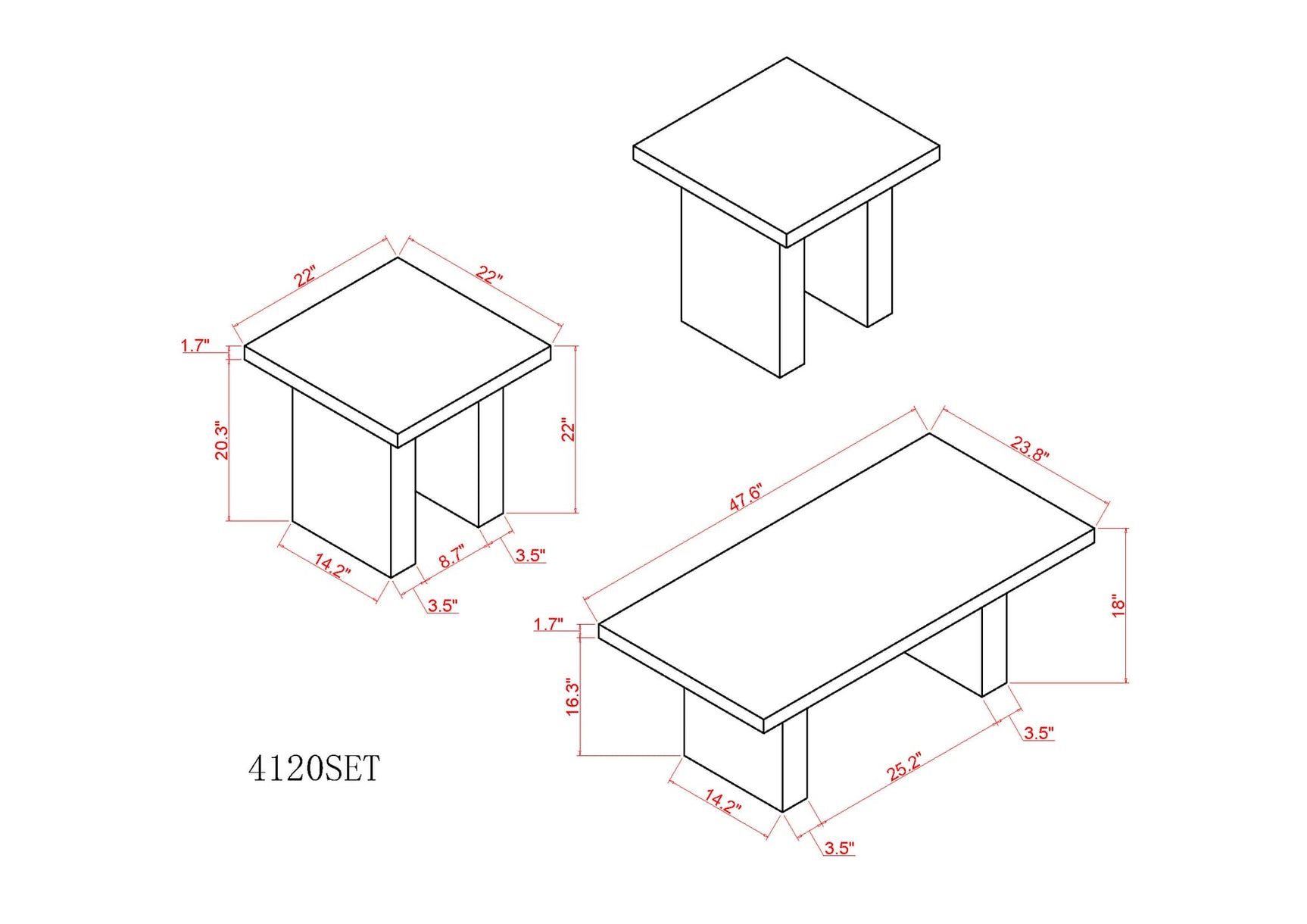Vega 3-Piece Faux Marble Coffee Table Set view 6