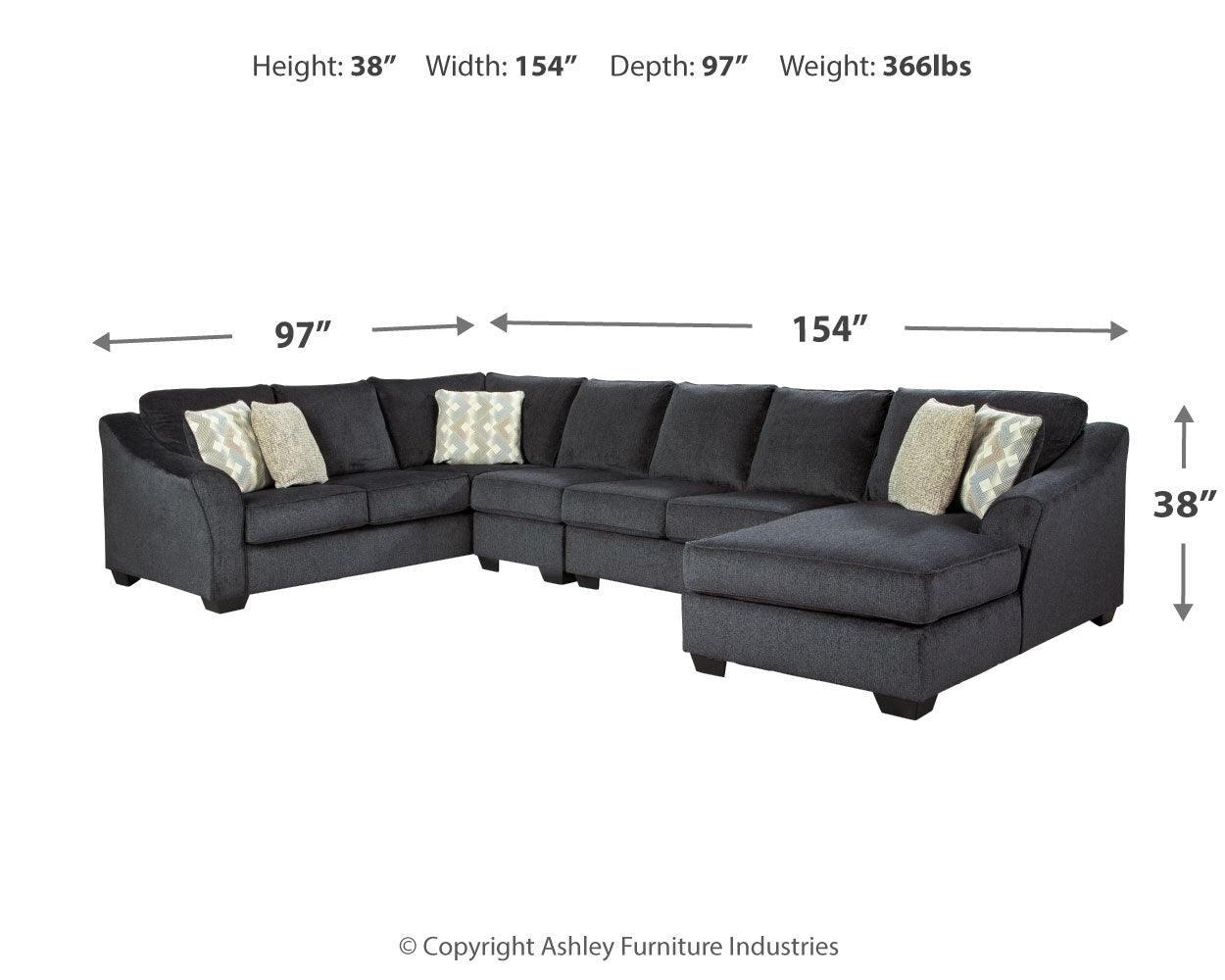 Eltmann Slate Chenille 4-Piece Sectional With Chaise 41303S8 - Ella Furniture