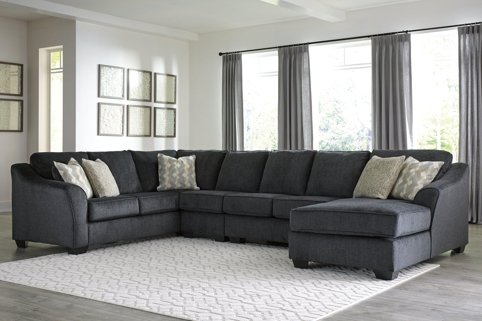 Eltmann Slate Chenille 4-Piece Sectional With Chaise 41303S8