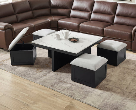 Marta Coffee Table with 4 Storage Ottomans from Ella Furniture