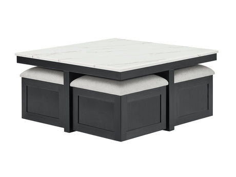 Marta Coffee Table with 4 Storage Ottomans view 2