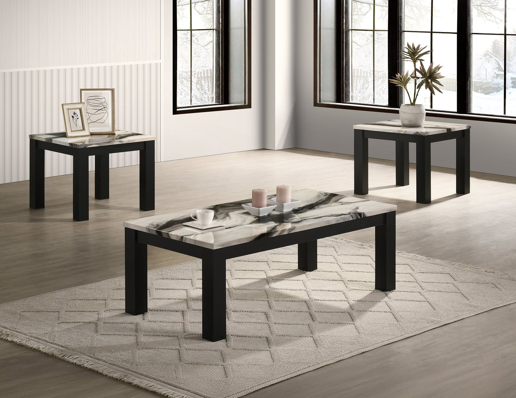 Ivy 3-Piece Faux Marble Brown Coffee Table Set from Ella Furniture
