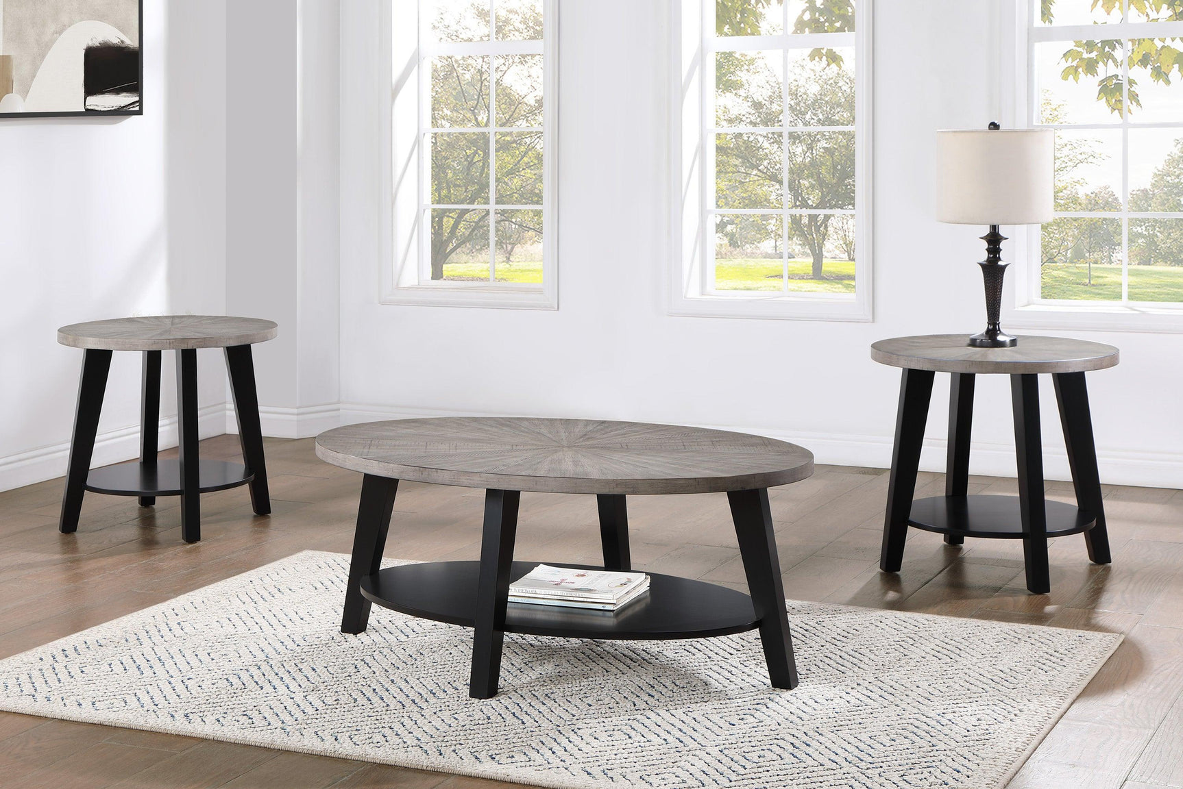 Mathis Gray Modern Contemporary Solid Wood And Veneers Round 3-Pk Cocktail Coffee Set - Ella Furniture