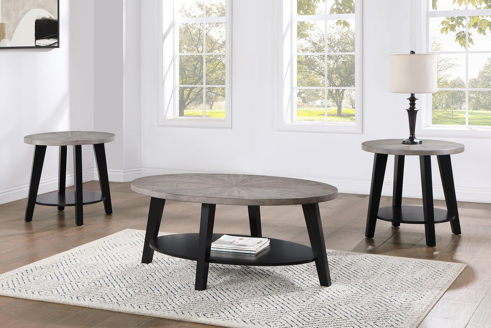 Mathis Gray Modern Contemporary Solid Wood And Veneers Round 3-Pk Cocktail Coffee Set - Ella Furniture