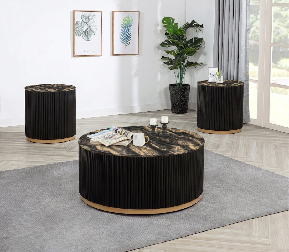 Kara 3-Piece Coffee Table Set in Gold and Black from Ella Furniture