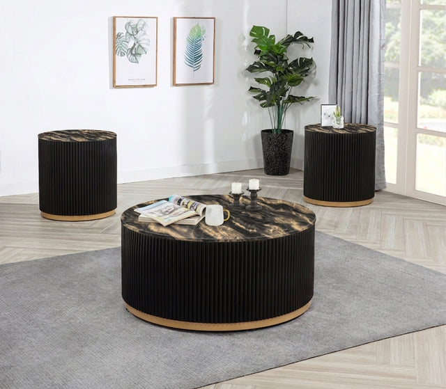 Kara 3-Piece Coffee Table Set in Gold and Black from Ella Furniture