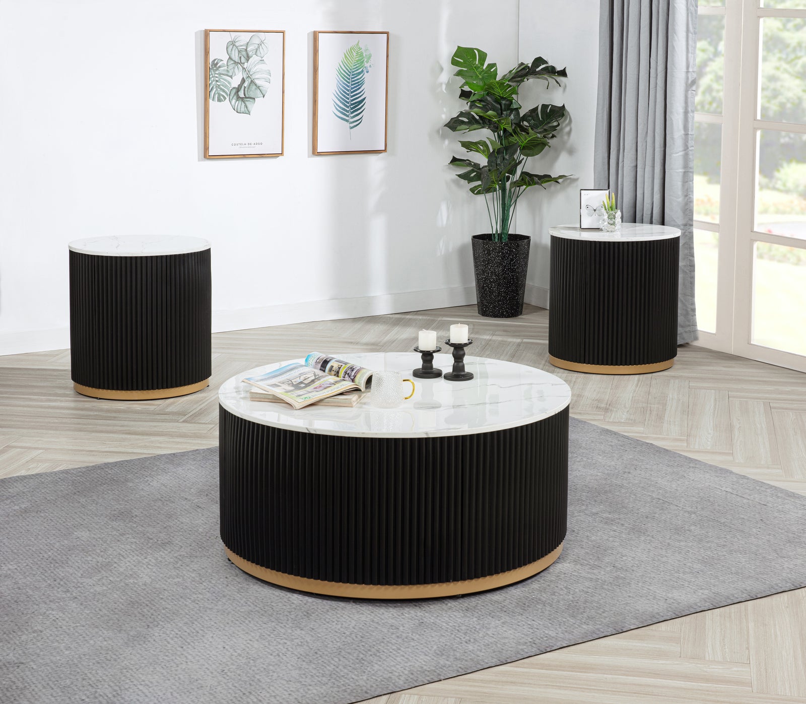 Kara Black Coffee Table Set