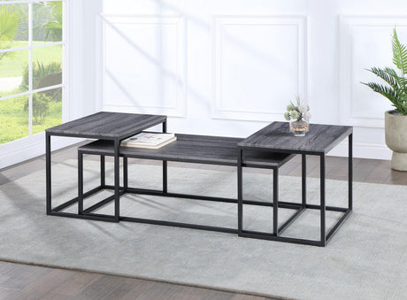 Adola Gray Modern Contemporary Solid Wood And Veneers, Metal 3-Pk Nesting Coffee Table - Ella Furniture