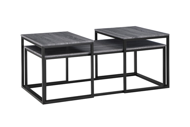 Adola Gray Modern Contemporary Solid Wood And Veneers, Metal 3-Pk Nesting Coffee Table - Ella Furniture