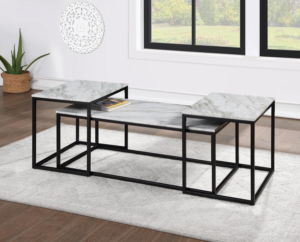 Adola Marble White Modern 3-Piece Coffee Nesting Table Set - Ella Furniture