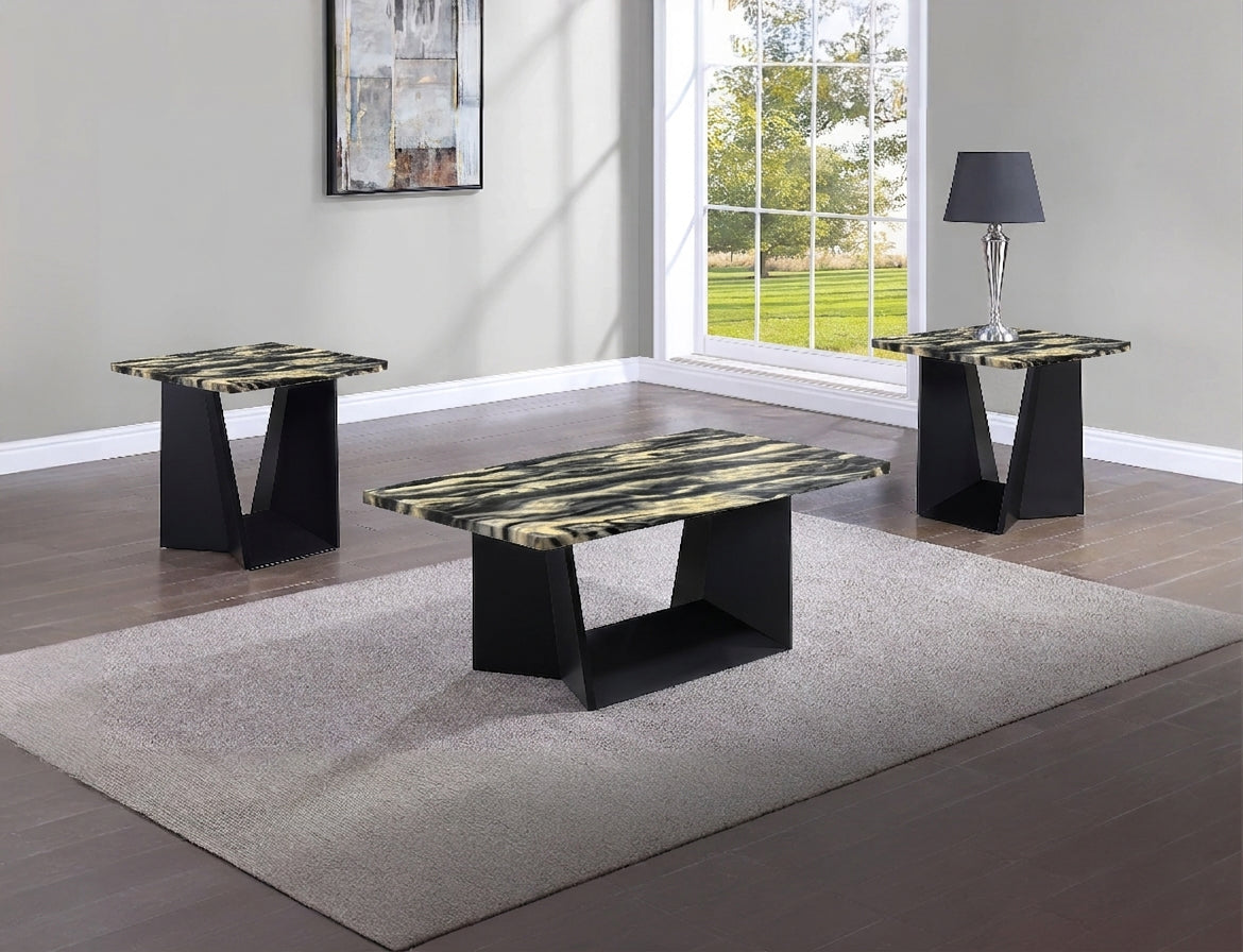 Adea 3-Piece Faux Marble Coffee Table Set in Gold and Black from Ella Furniture