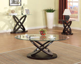 Cyclone Atomic Espresso And Glass End Oval Coffee Table - Ella Furniture