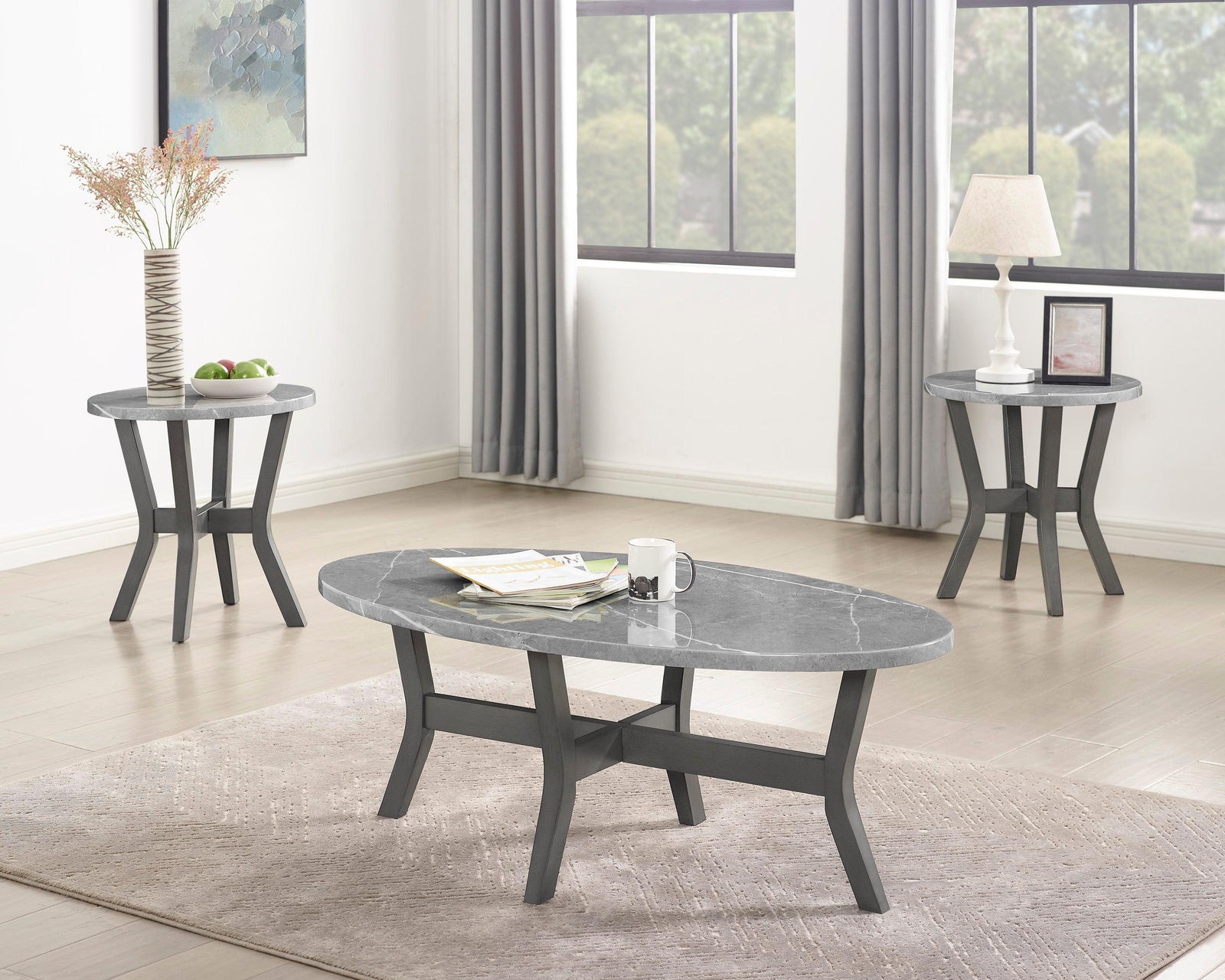 Judson Gray 3-Pk Modern Sleek Wood And Veneers Oval Cocktail Set - Ella Furniture