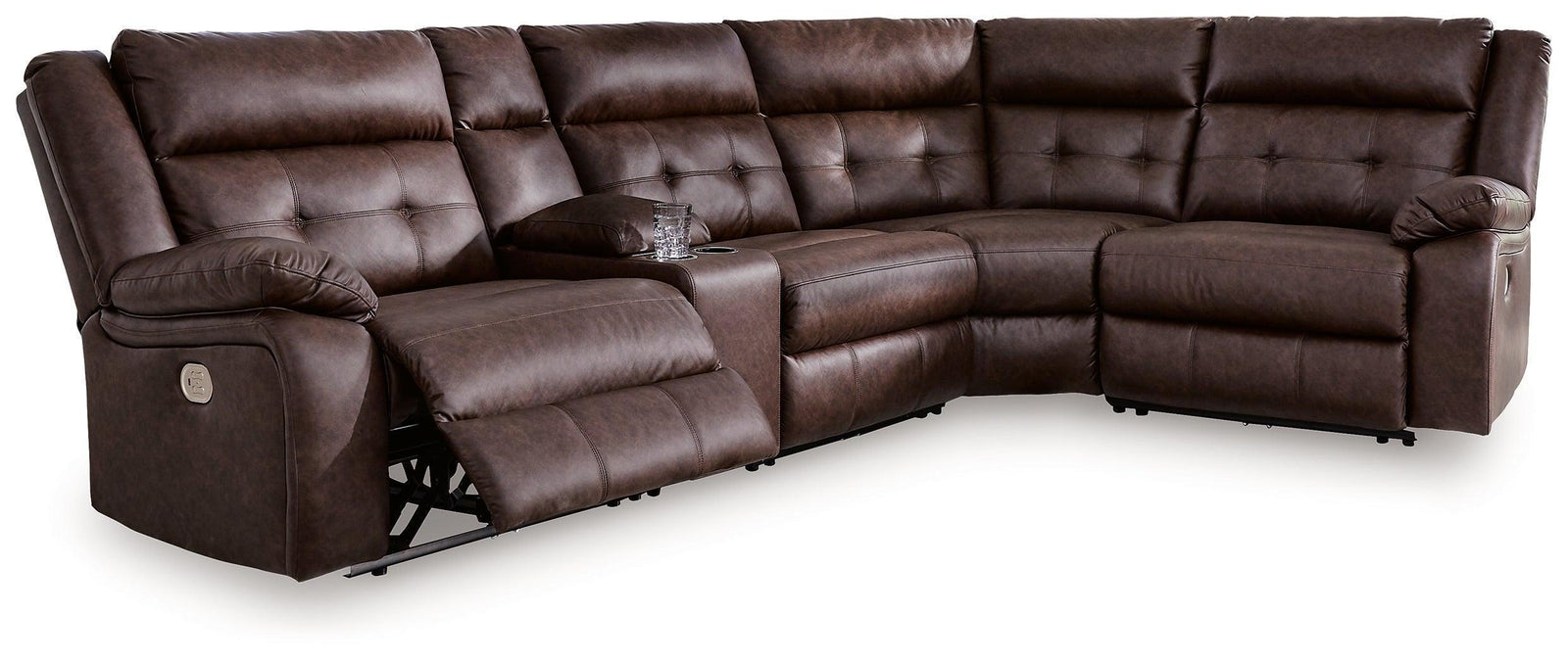 Punch Up Walnut Faux Leather 5-Piece Power Reclining Sectional