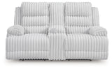 Rhines Falls Alloy Velvet Power Reclining Loveseat with Console