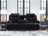 Rhine Falls Onyx Velvet Power Reclining Sofa with Drop Down Table