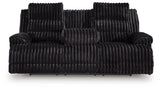 Rhine Falls Onyx Velvet Power Reclining Sofa with Drop Down Table
