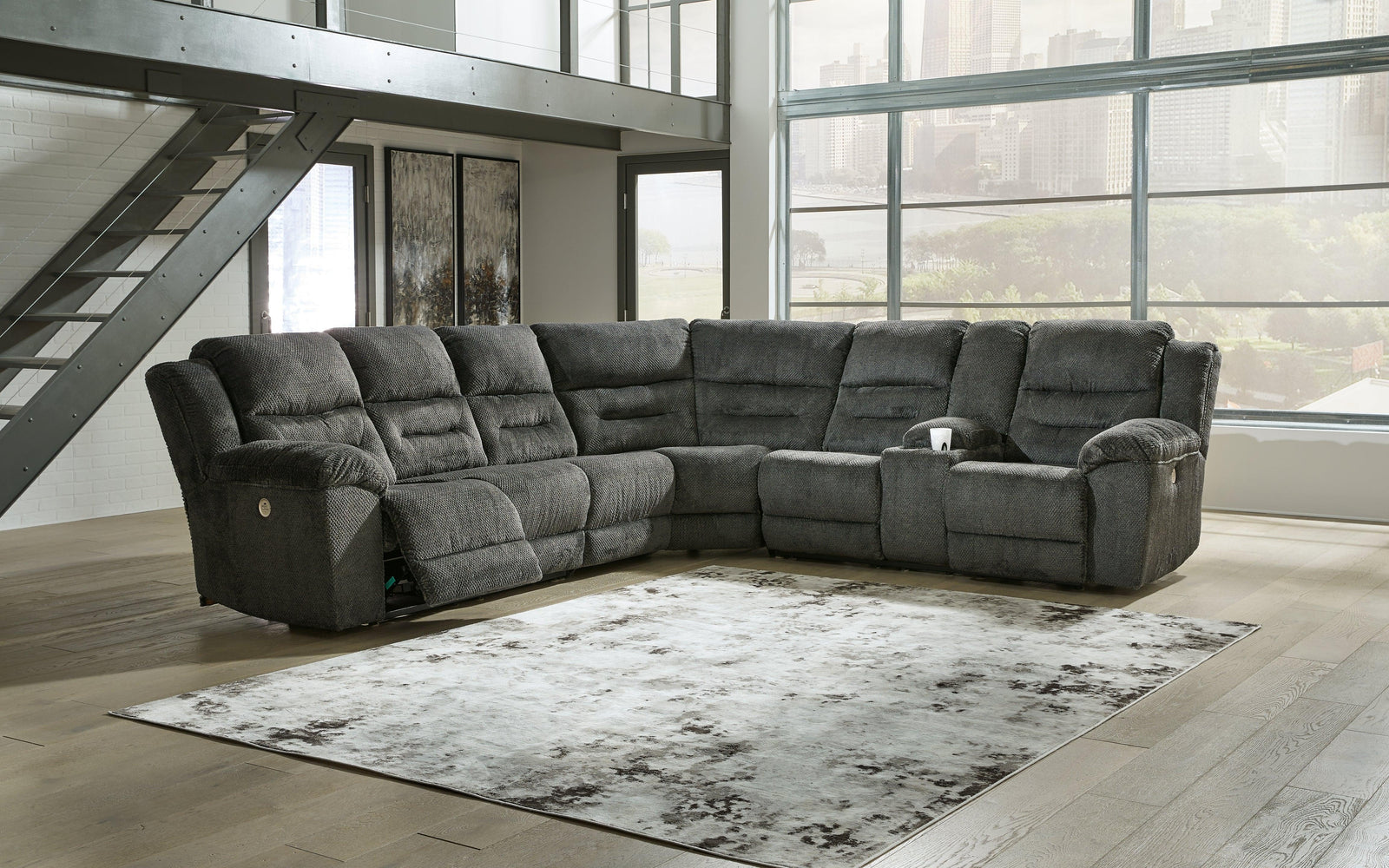 Nettington Smoke 4-Piece Power Reclining Sectional 44101S4 - Ella Furniture