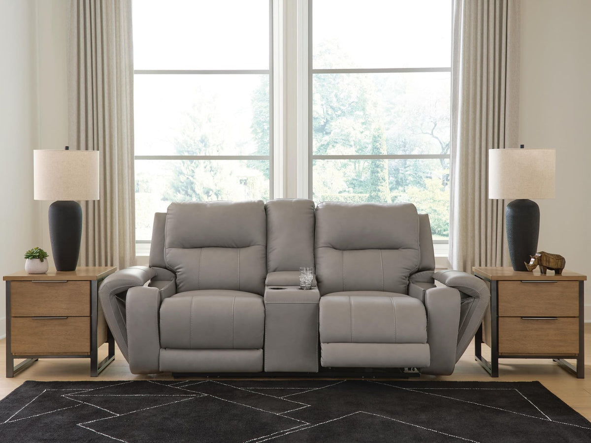 Real Moments Ash Leather Power Reclining Loveseat with Audio Seating — product image 7