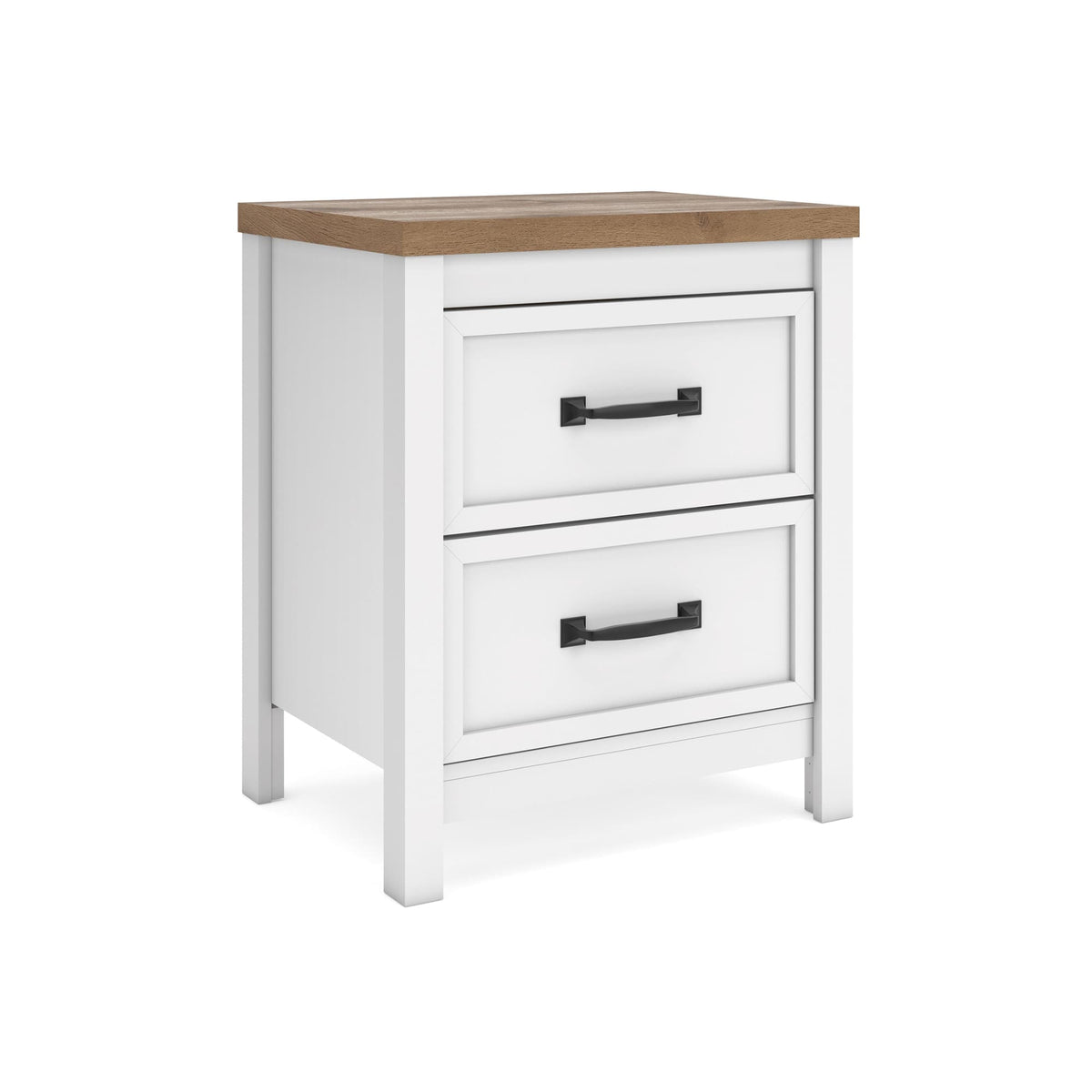Kerisden White/Brown Nightstand — angled view
