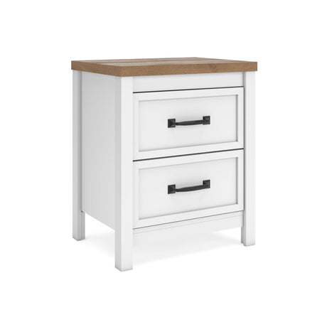 Kerisden White/Brown Nightstand — angled view