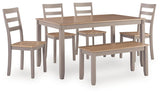 Harperfeld Natural/Gray Dining Table and 4 Chairs and Bench (Set of 6) — angled view