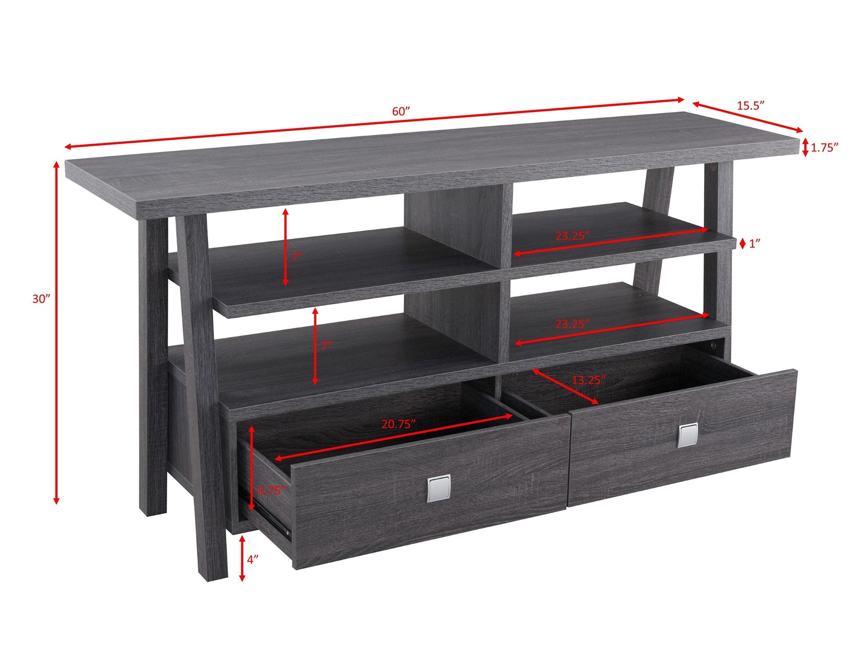 Jarvis Sleek And Modern Dark Brown Tv Stand Assembled Drawers, Media Consoles, Entertainment Cabinets, Angled Legs And Metal Drawer with Storage Doors for Living Room - Ella Furniture