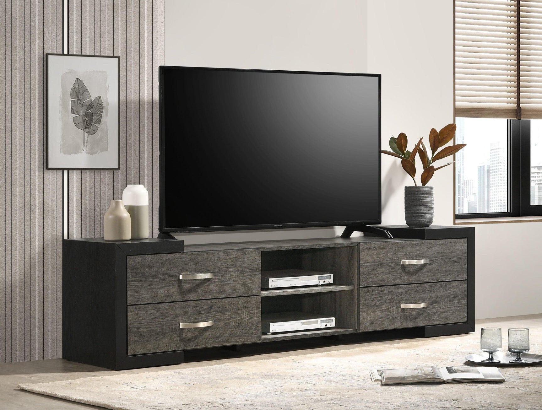 Brant Black Gray TV Stand