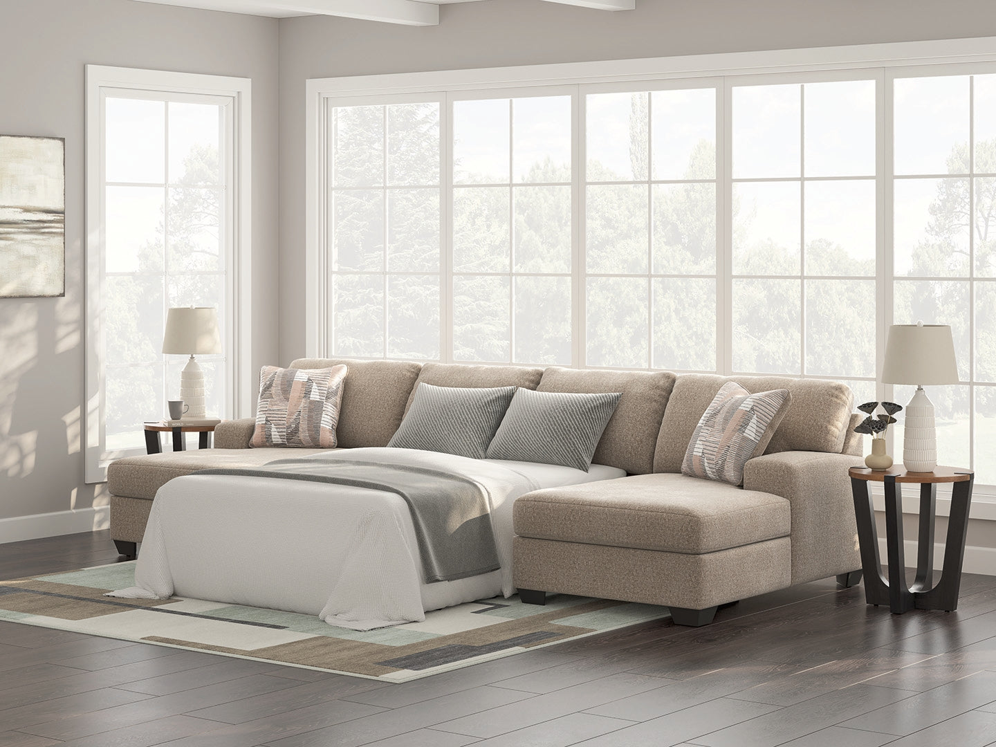 Newellen Hemp Chenille 3-Piece Sectional with Double Chaise