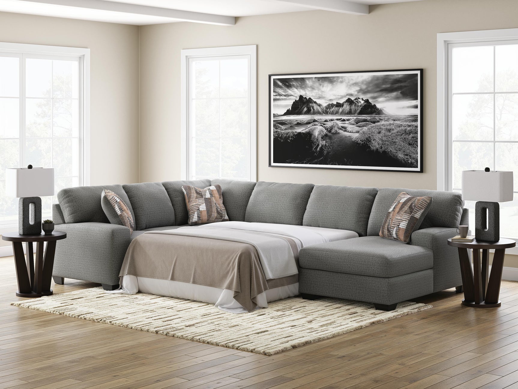 Clarington Greystone Chenille 3-Piece Sleeper Sectional with Chaise