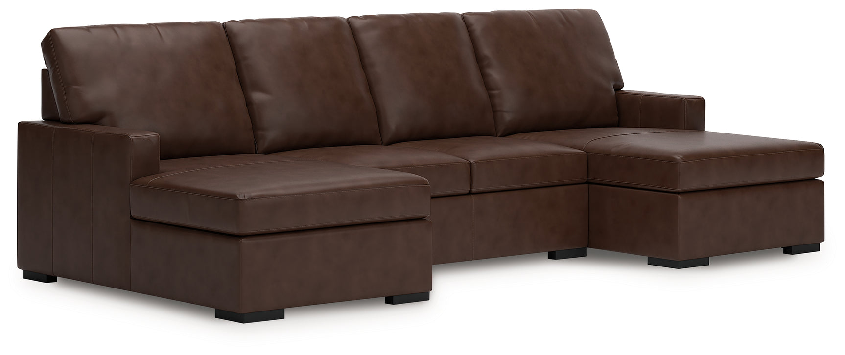 McDowlan Coffee Leather 3-Piece Sectional with Double Chaise