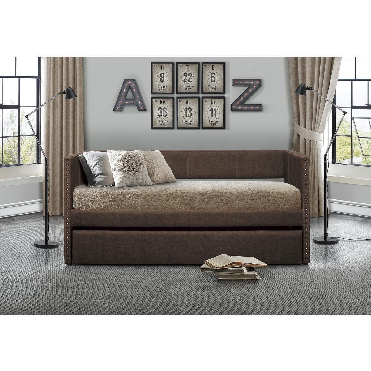 Therese Brown Upholstered Daybed with Trundle