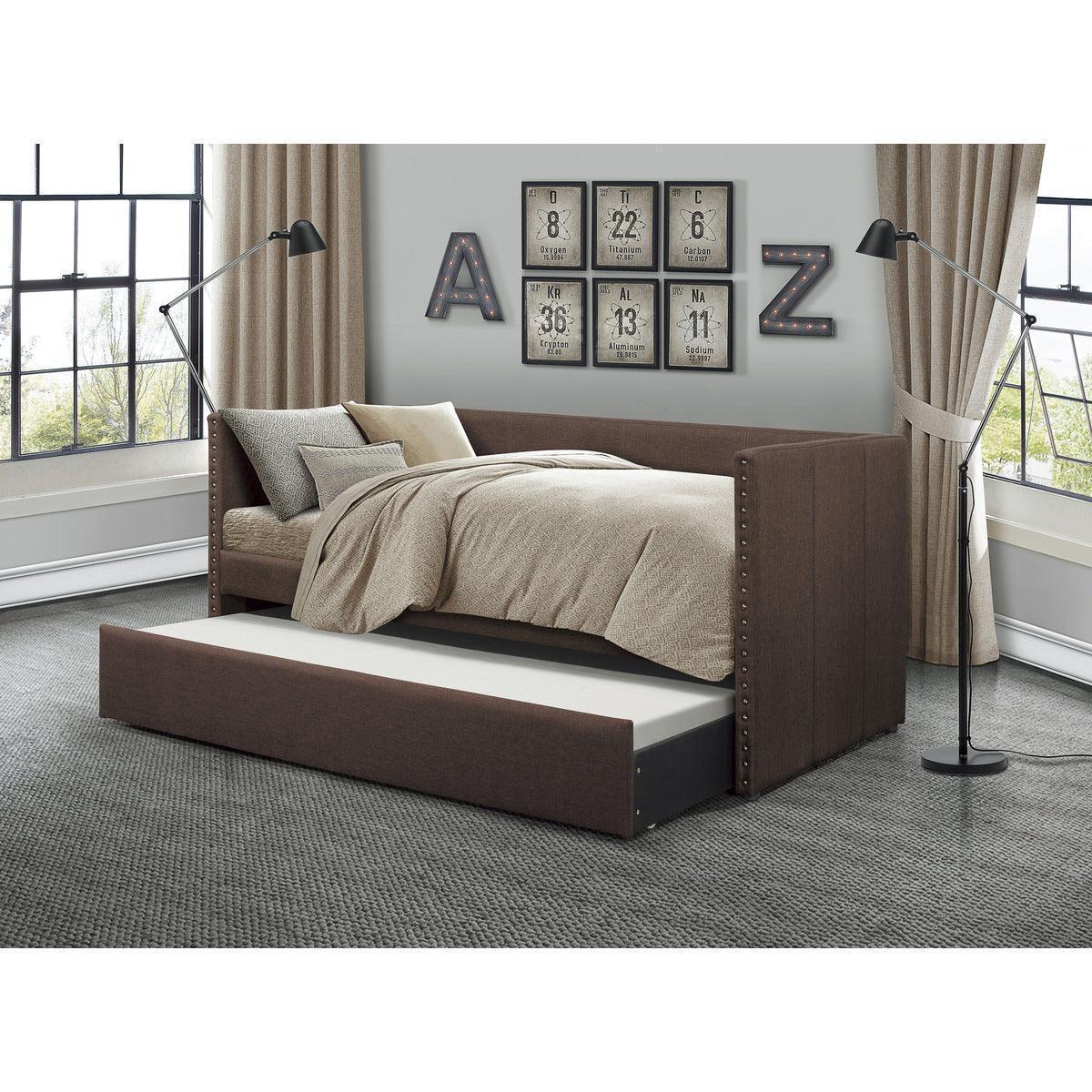 Therese Brown Upholstered Daybed with Trundle